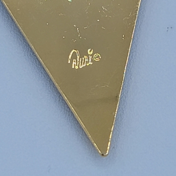 Vintage Goldtone Geometric V Shape Abalone Earrings #1216 - Picture 10 of 11